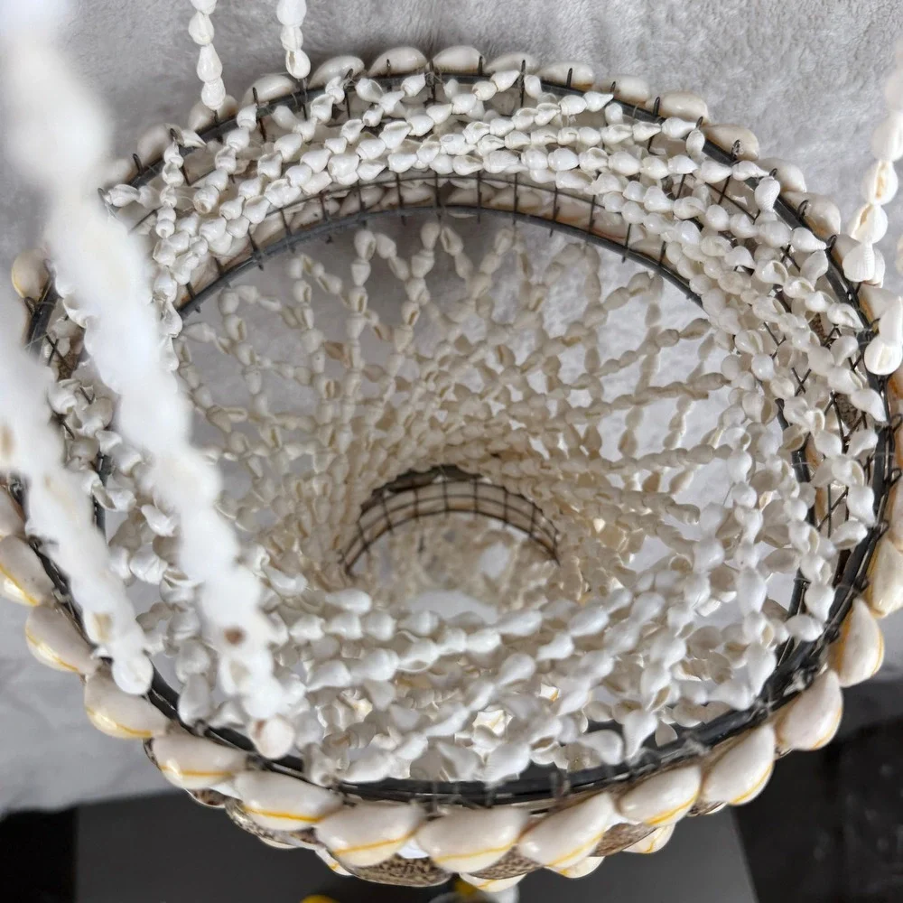 Vintage Boho Cowrie Shell Hanging Planter Basket Coastal Nautical‎ Decor 28 Inch